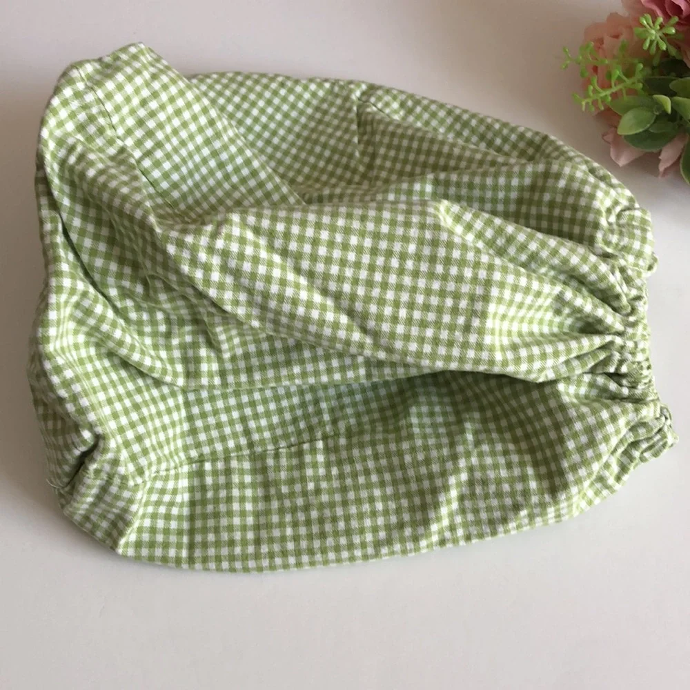 Pottery Barn Kids Green and White Gingham medium drawstring Basket Liner
